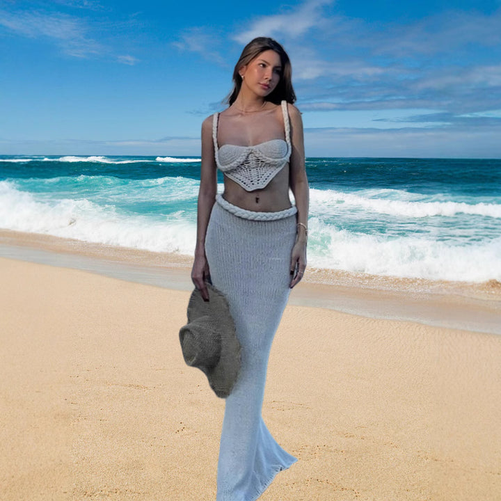 Damen Set aus gehäkeltem Crop-Top und Bleistiftrock Drune