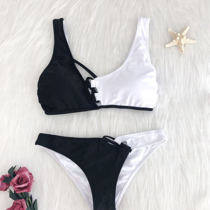 Damen Hochmodernes Bikini-Set mit asymmetrischem Schnitt und Schnürdetails Drune