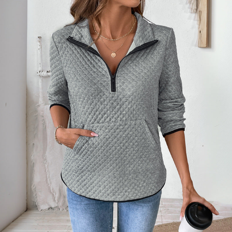 Damen Stepppullover mit hohem Kragen und praktischer Kängurutasche Drune
