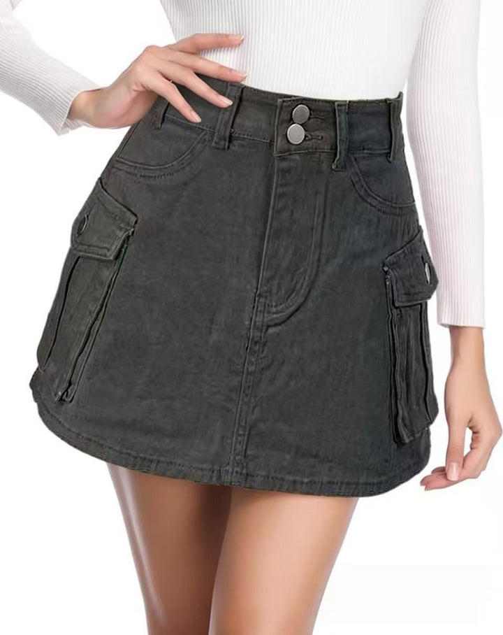 Damen Denim-Minirock mit aufgesetzten Taschen und modernen Details Drune