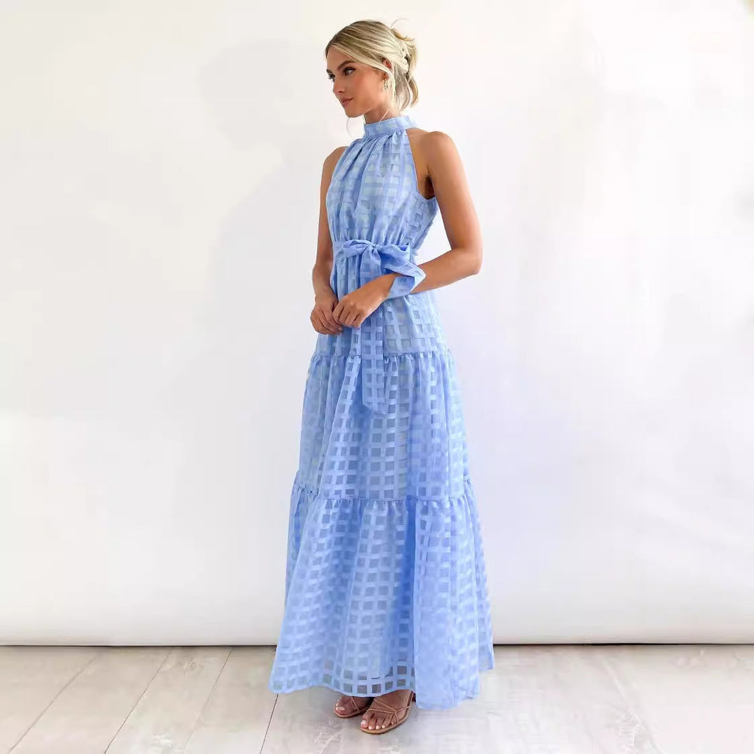 Damen Maxikleid mit raffiniertem Hochkragen und gestuftem Design Drune