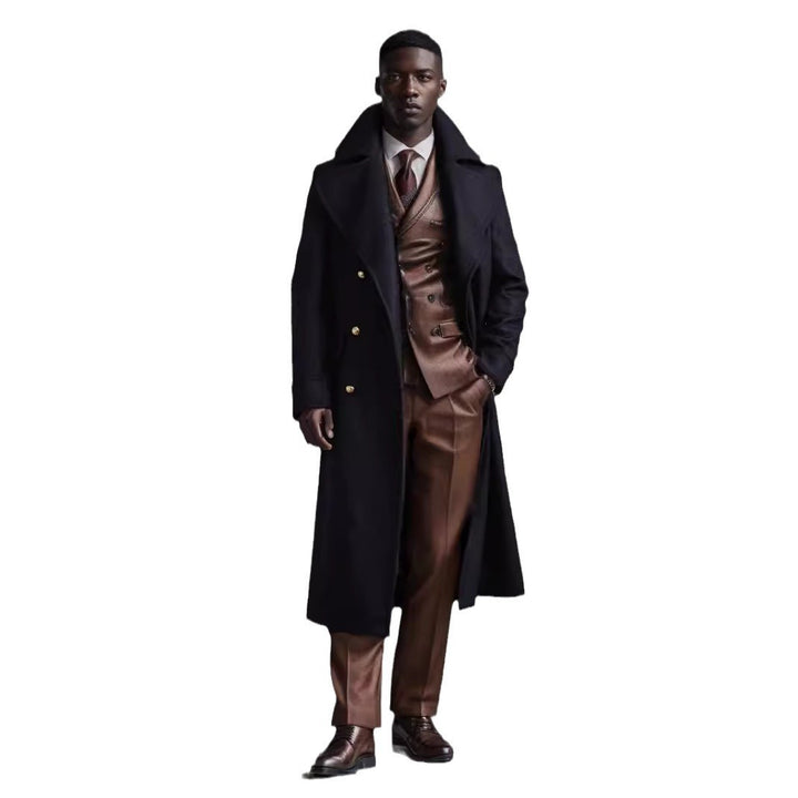 Herren eleganter Langmantel mit doppelter Knopfreihe und breitem Revers Drune