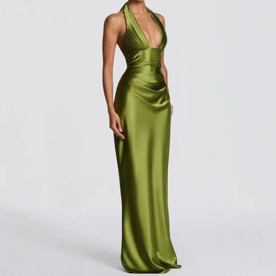Damen Elegantes langes Abendkleid mit tiefem V-Ausschnitt Drune