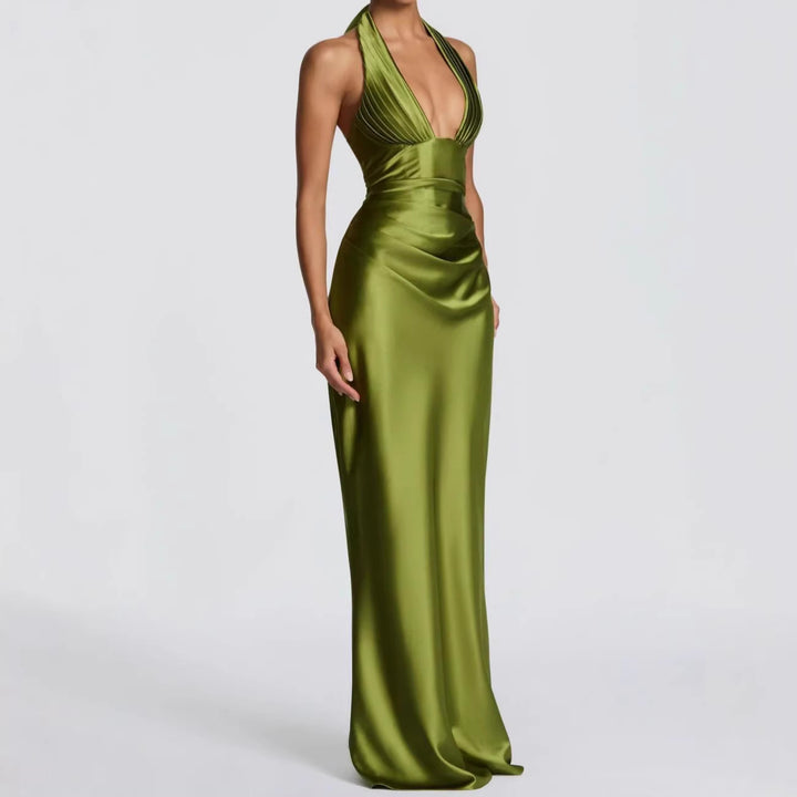 Damen Elegantes langes Abendkleid mit tiefem V-Ausschnitt Drune
