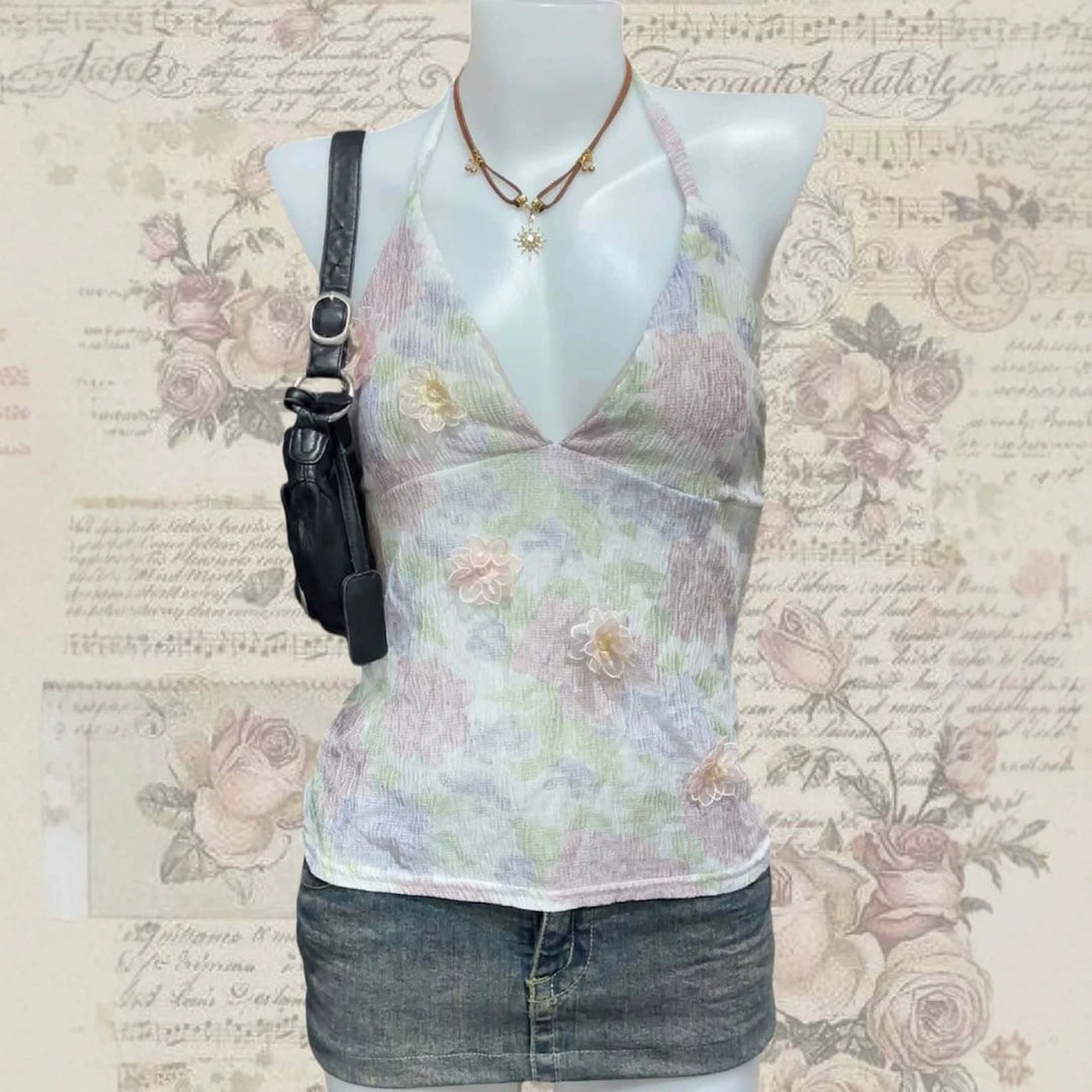Damen Blühendes Sommer-Top mit elegantem V-Ausschnitt und feinen Rüschendetails Drune
