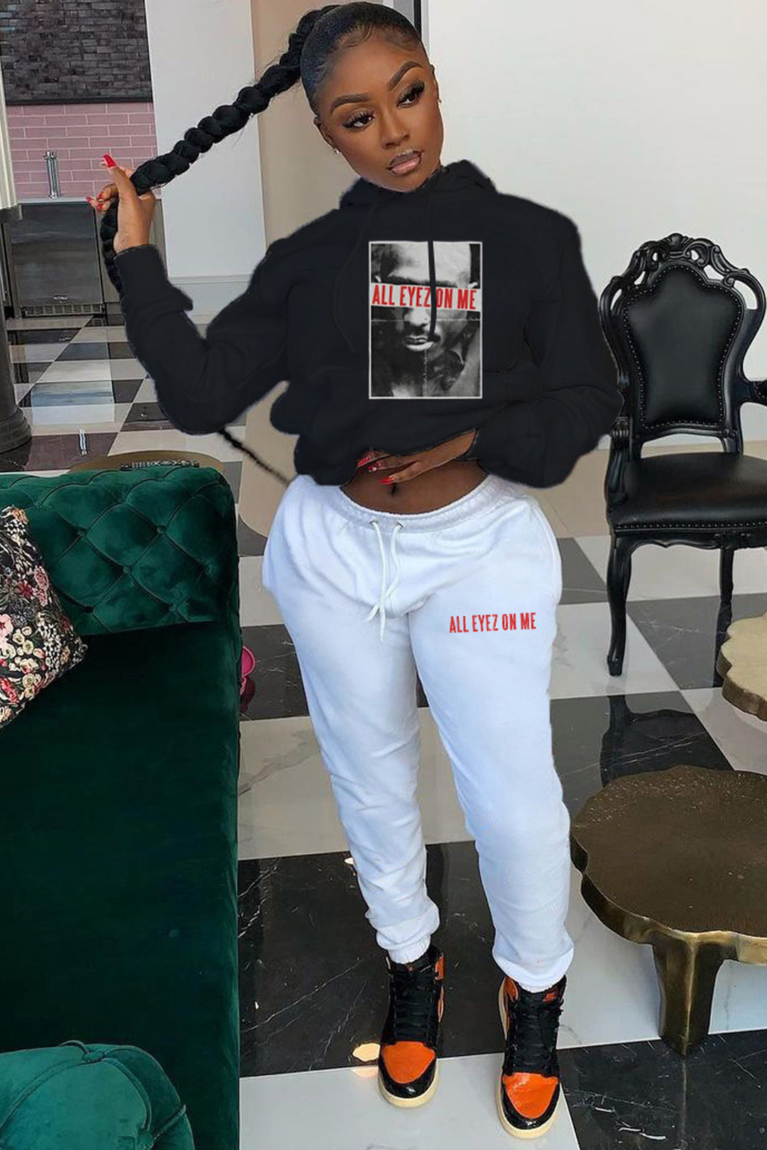 Damen Hoodie und Jogginghose Set mit auffälligem Grafikdruck und modernem Schnitt Drune