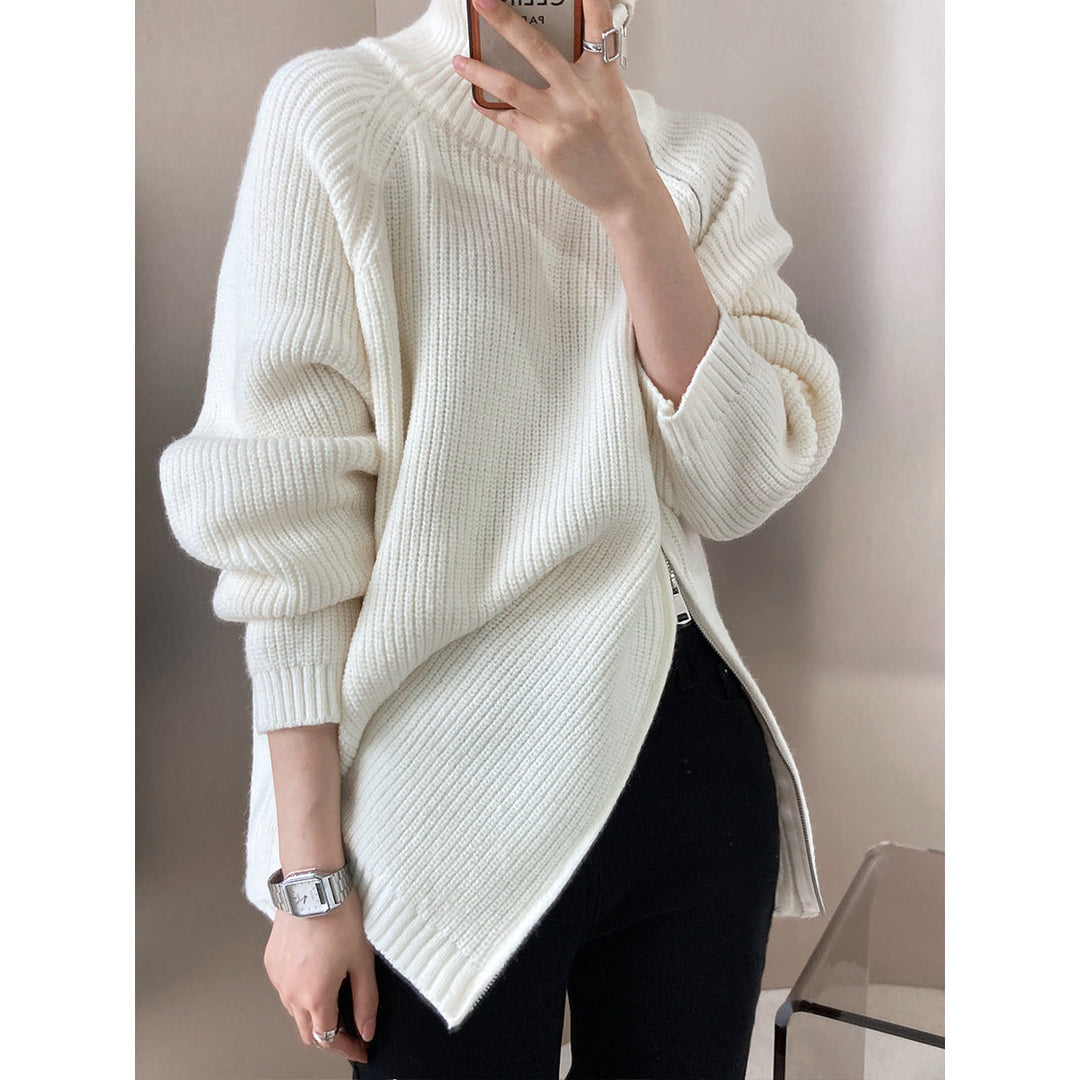 Drune | Strickpullover Wollmischung Übergröße Passform Hoher Kragen Reißverschlussdetail