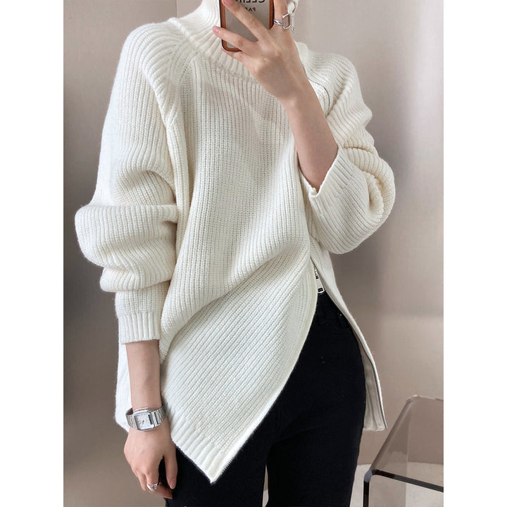 Drune | Strickpullover Wollmischung Übergröße Passform Hoher Kragen Reißverschlussdetail
