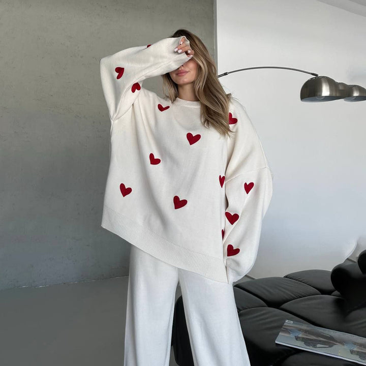 Damen Oversized Pullover mit Herzmotiv Drune