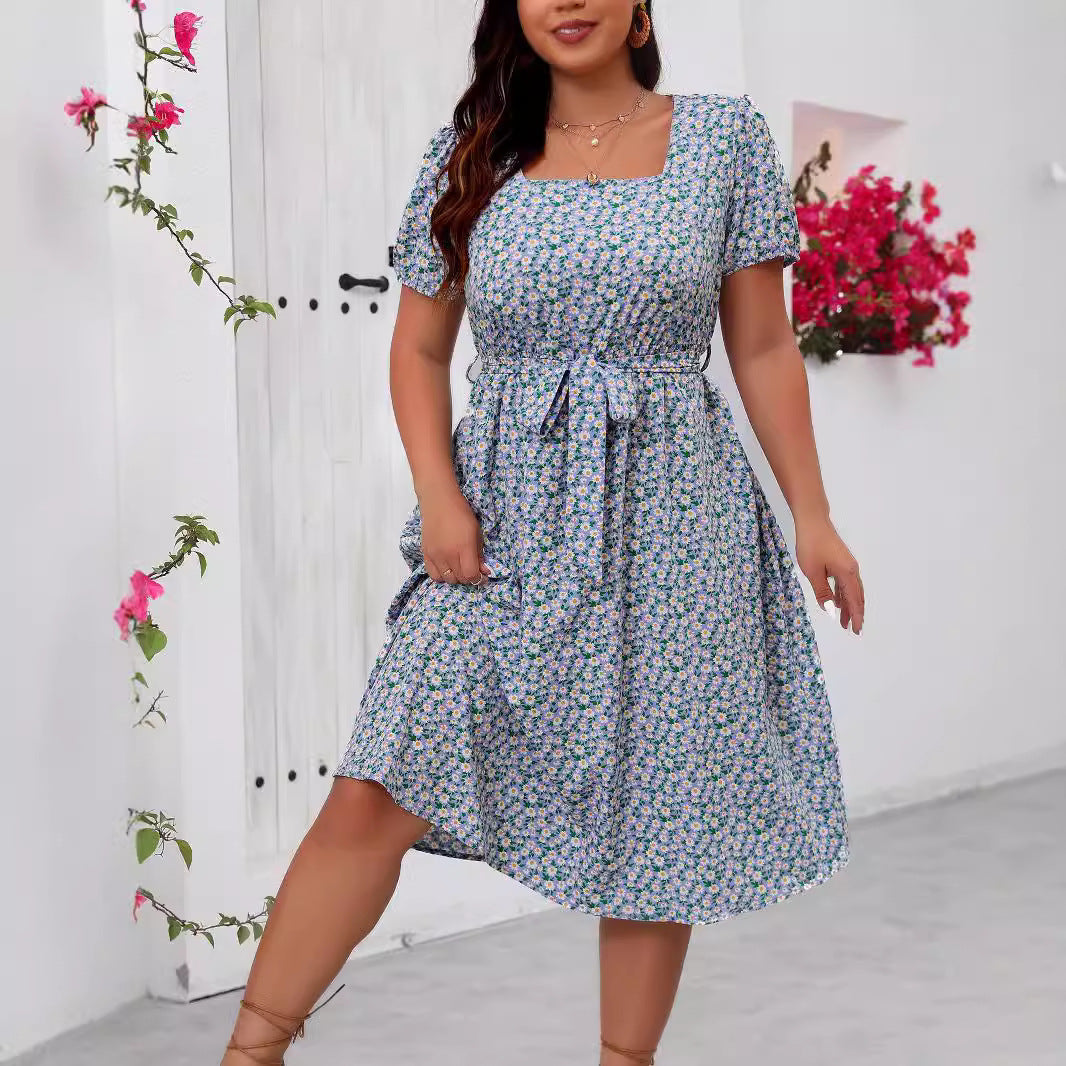 Damen Midi Kleid mit floralem Allover-Print und Puffärmeln Drune