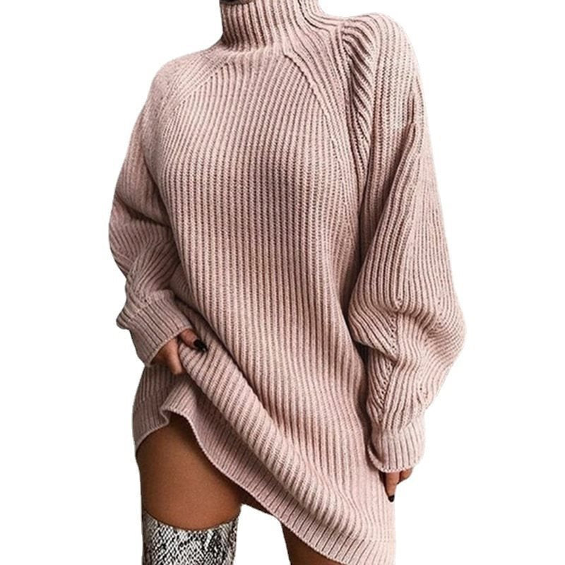 Damen Oversized Strickpullover mit Stehkragen und seitlichem Schlitz Drune