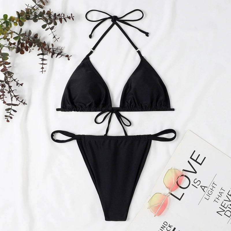 Damen Triangel-Bikini mit verstellbaren Bindebändern und elastischem Bund Drune