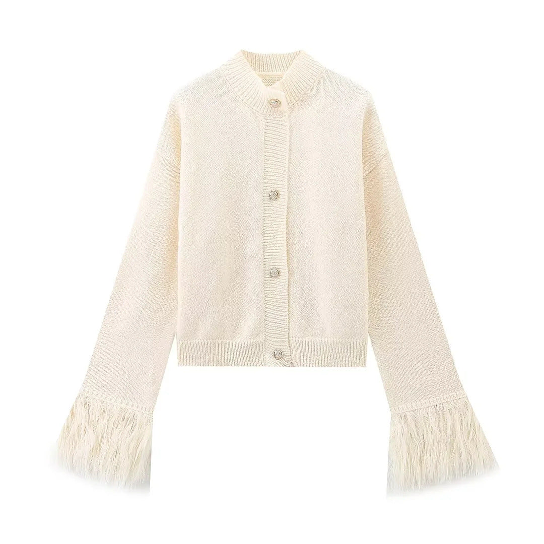 Damen eleganter Strickpullover mit Fransendetails Drune