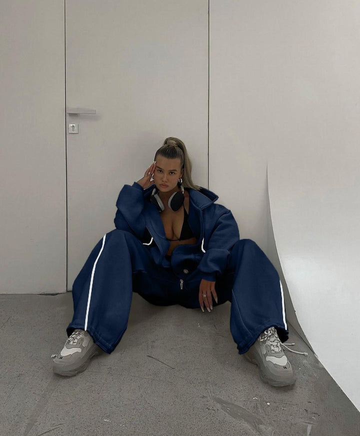 Damen nan weites Oversize-Trackset mit Reißverschluss-Kapuzenjacke und extraweiter Loungehose Drune