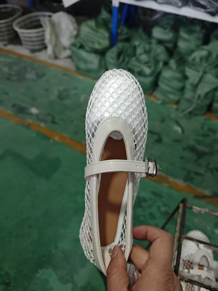 Damen Ballerina-Schuhe mit Netzdesign und verstellbarem Riemen Drune