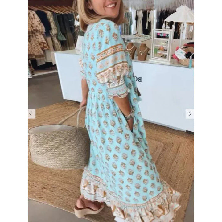 Damen Boho-Stil Kleid mit geflochtener Schnürung und handgefertigten Details Drune