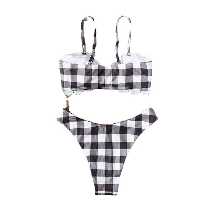 Damen Triangel-Bikini mit elegantem Rüschendesign und verspieltem Karomuster Drune
