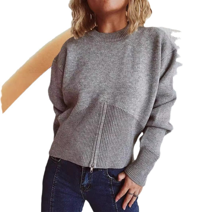 Damen modischer Pullover mit strukturiertem Reißverschluss und lockerer Passform Drune