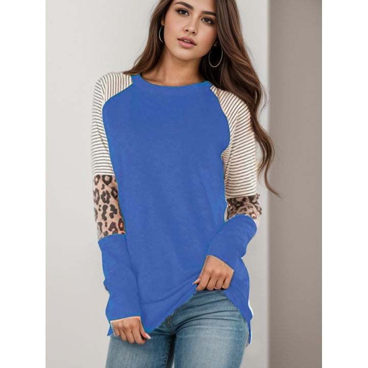 Damen Sportliches Langarmshirt mit tierischem Muster und modernem Streifendesign Drune
