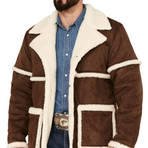 Herren kuscheliger Lammfellmantel mit großzügigen Taschen und elegantem Kragen Drune