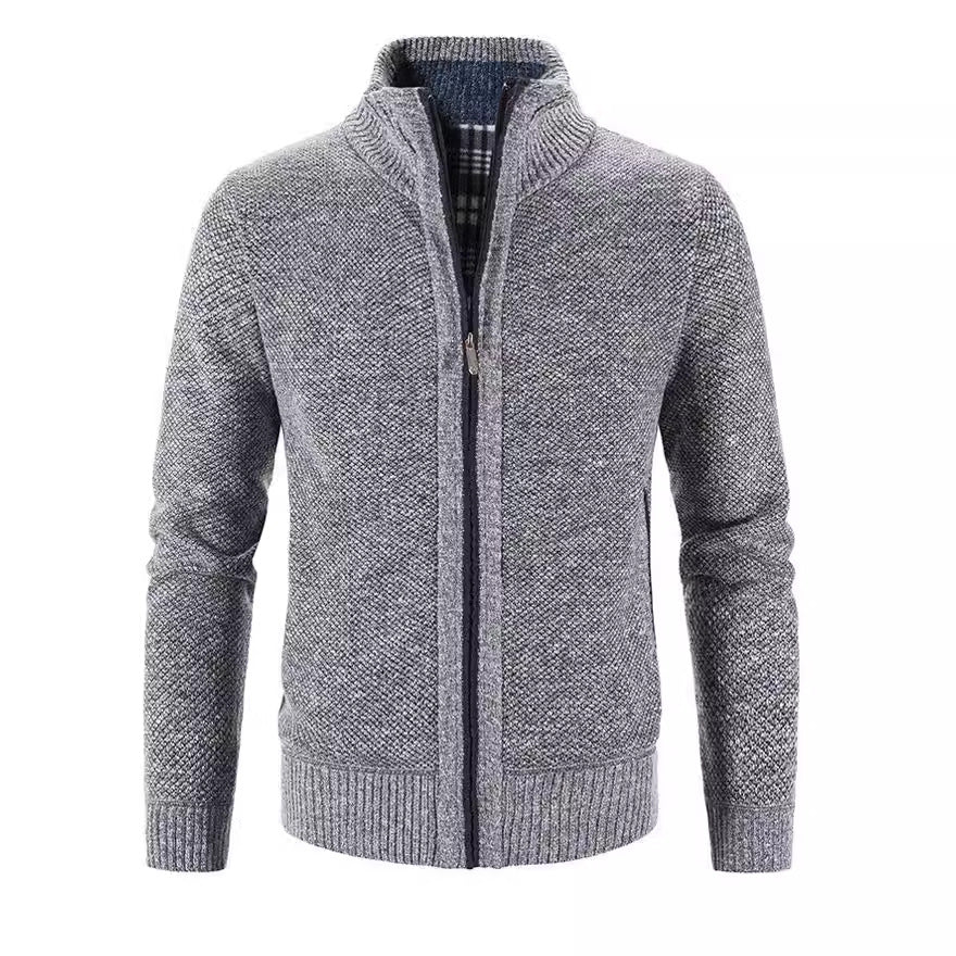 Herren Strickjacke mit strukturiertem Muster und hohem Stehkragen Drune