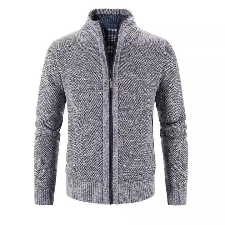 Herren Strickjacke mit strukturiertem Muster und hohem Stehkragen Drune