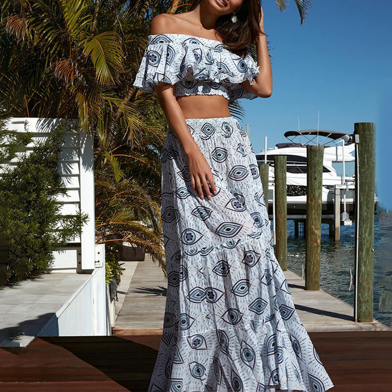 Damen Bikiniset mit voluminösem Rock und Rüschenoberteil Drune