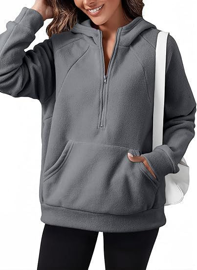Damen Fleece Kapuzenshirt mit praktischer Kängurutasche Drune