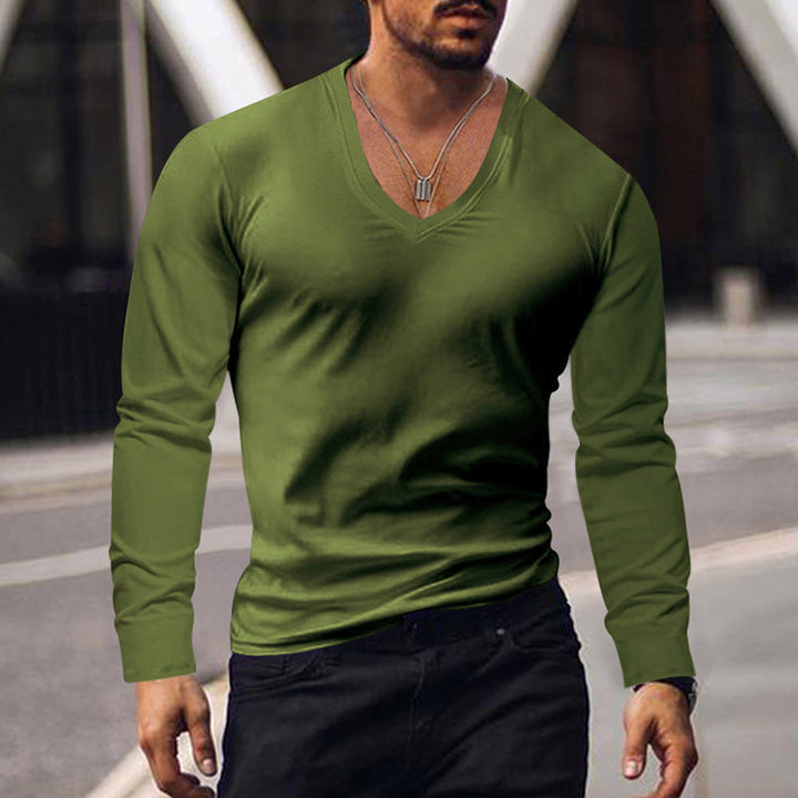Herren V-Ausschnitt Langarmshirt aus weichem Baumwollmix mit figurbetonter Passform Drune