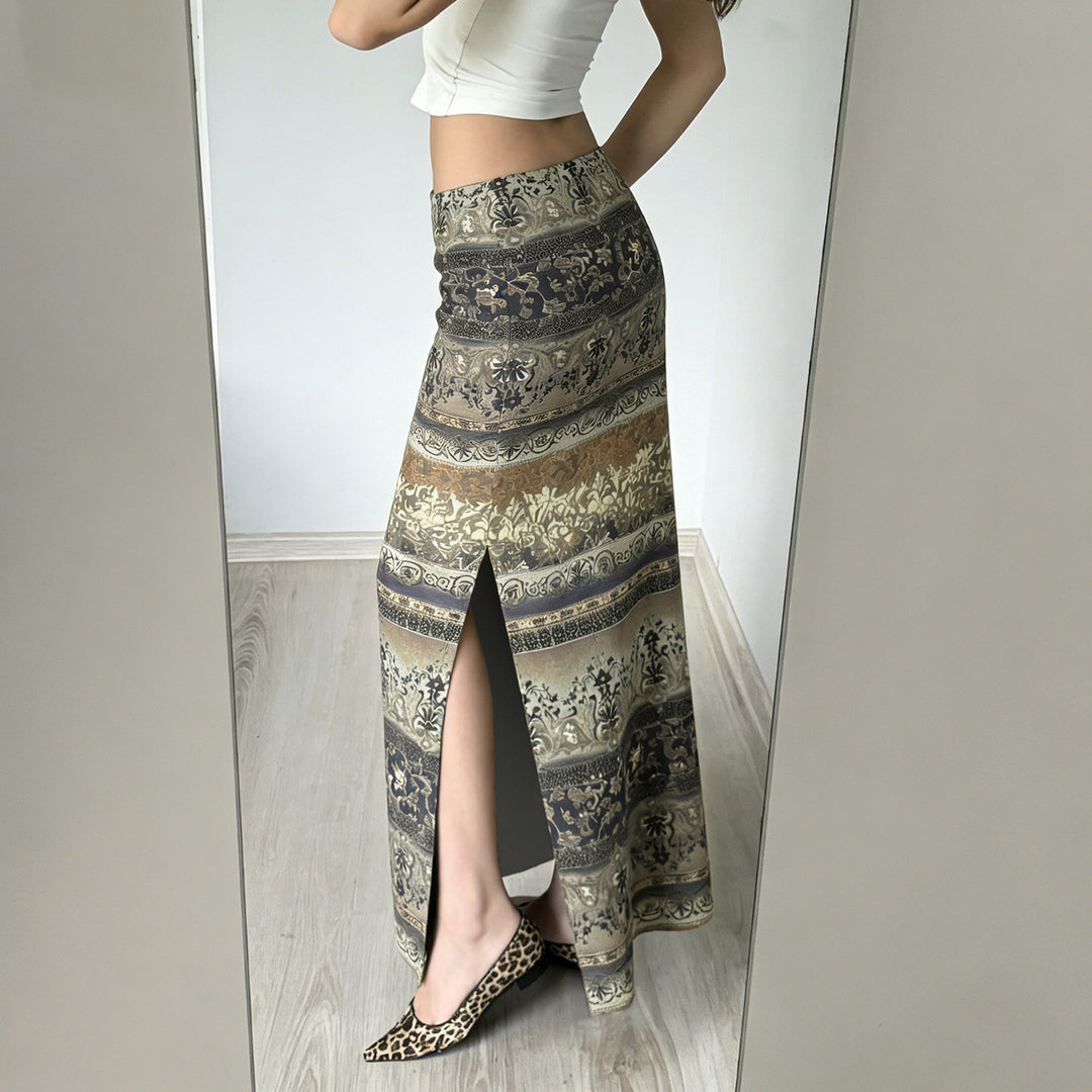 Damen Maxi-Rock mit floralen Mustern und eleganter Spitzenbordüre Drune