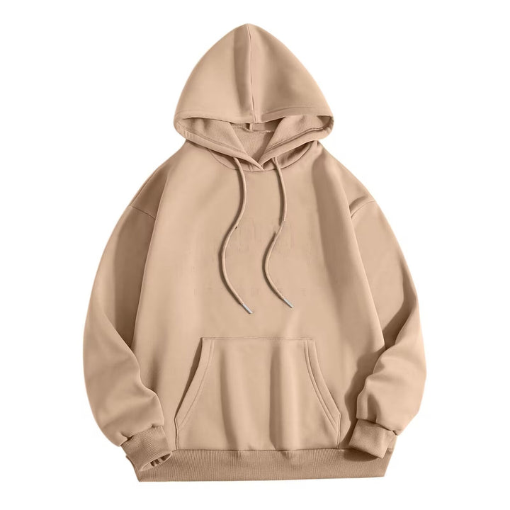 Unisex minimalistischer Kapuzenpullover mit verlängertem Rücken und Kängurutasche Drune