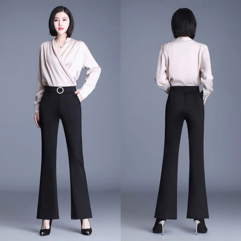 Damen Elegante High-Waist-Hose mit breitem Bein und dekorativem Gürtel Drune