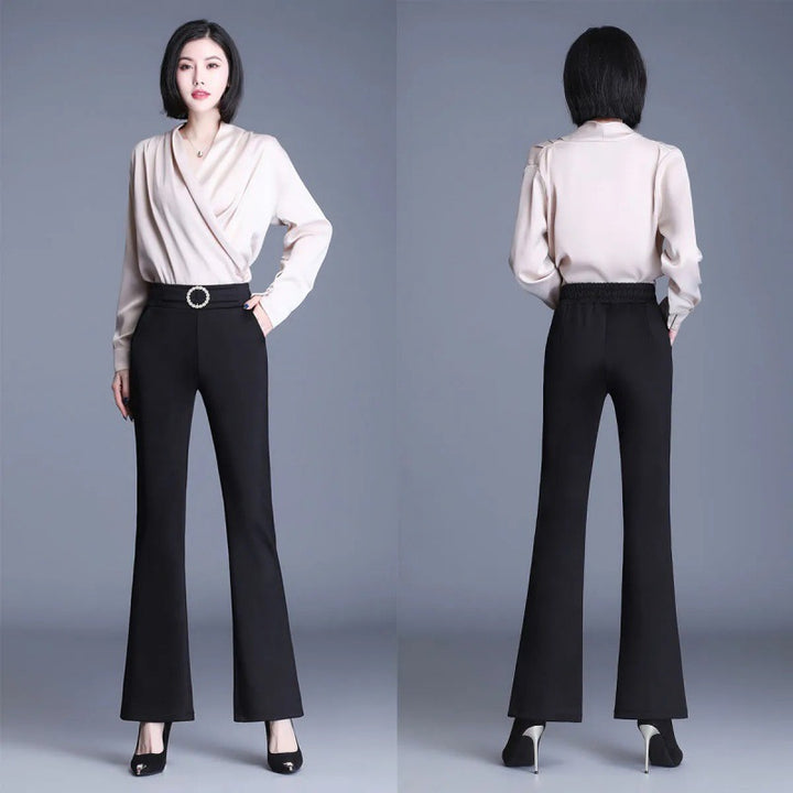 Damen Elegante High-Waist-Hose mit breitem Bein und dekorativem Gürtel Drune