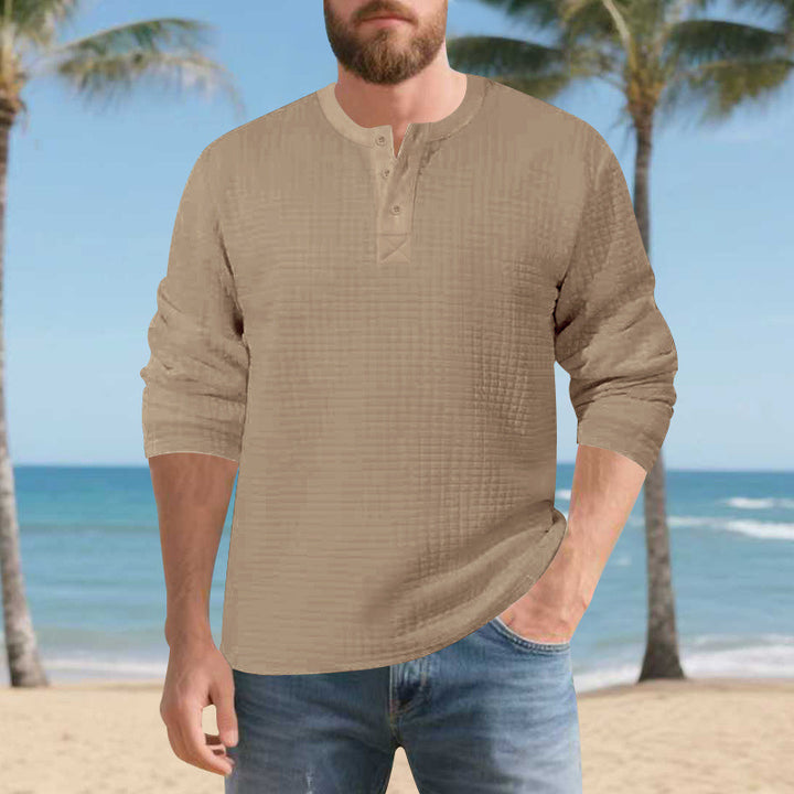 Herren Elegantes Langarmshirt mit Knopfleiste und strukturiertem Stoff Drune