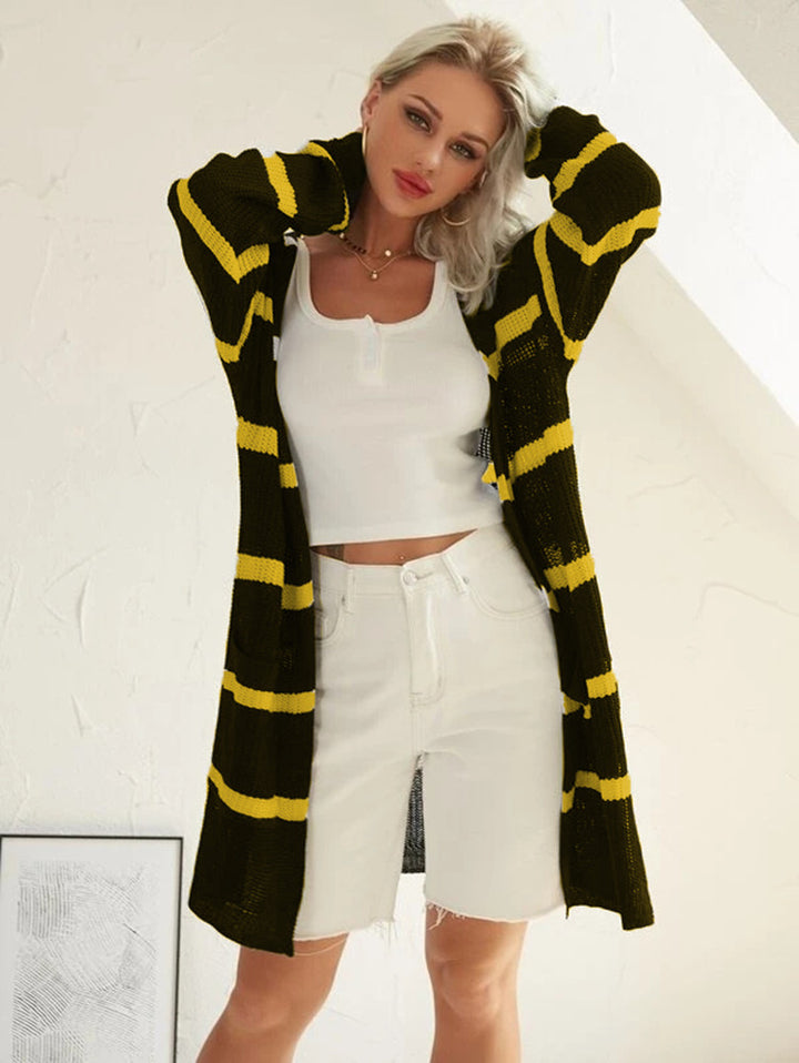 Damen langer Strick cardigan mit modernen Streifen Drune