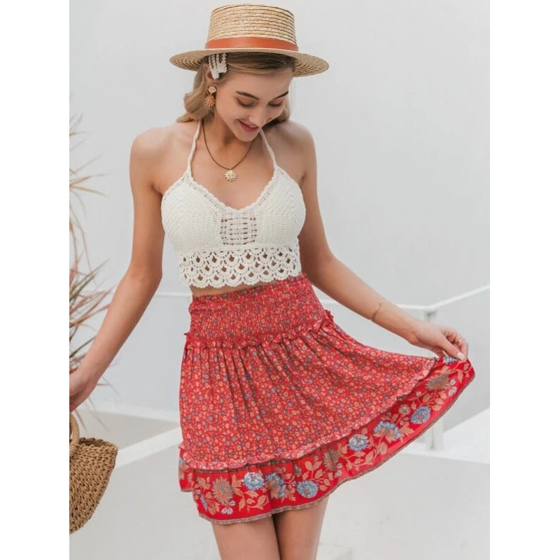 Damen Verspielter Sommerrock mit Rüschendetails und floralem Design Drune