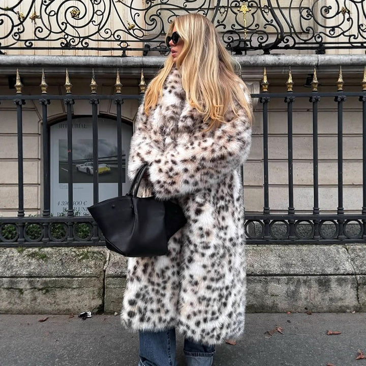 Damen Kunstpelz Mantel mit elegantem Leopardenmuster Drune