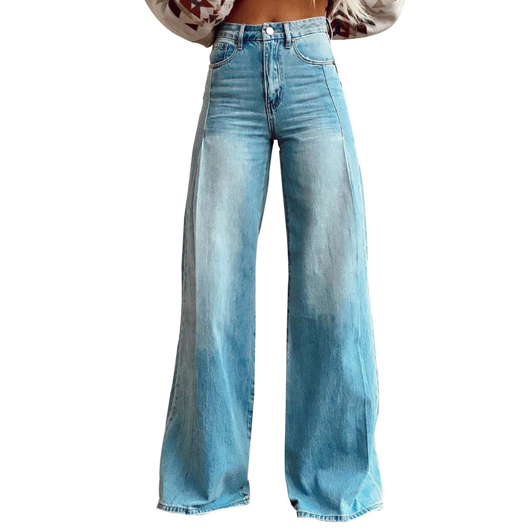 Damen nan hochgeschnittene Schlagjeans mit extra weitem Bein, figurstreckender Passform und dezenter Vintage-Waschung Drune