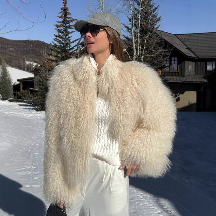 Damen luxuriöse Kunstfelljacke mit voluminösen Ärmeln Drune