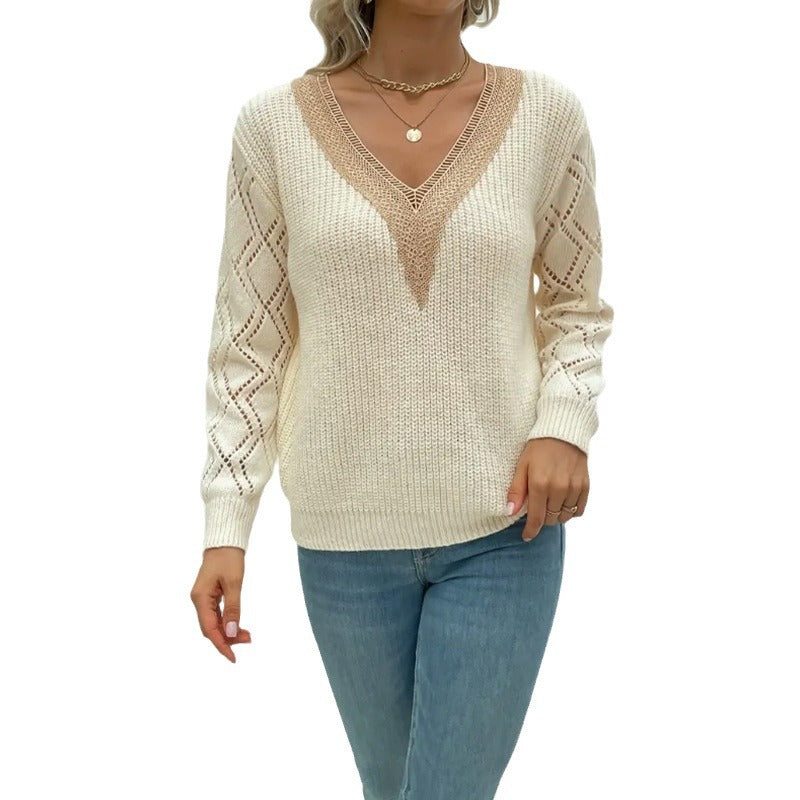 Damen Strickpullover mit V-Ausschnitt und luftigen Ärmelpartien Drune