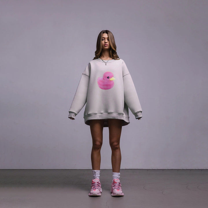 Damen Oversized Sweatshirt mit buntem Entenmotiv Drune