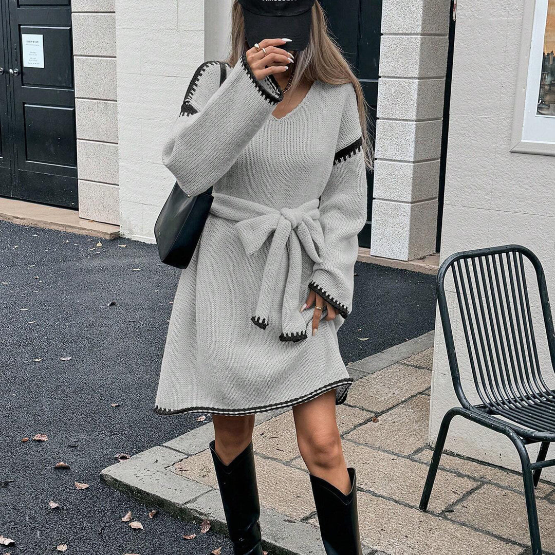 Damen Strickkleid mit taillierter Silhouette und Gürtel Drune