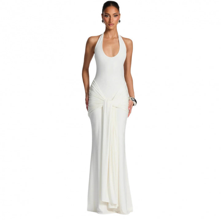 Damen Langes Wickelkleid mit tiefem V-Ausschnitt und Raffungen Drune