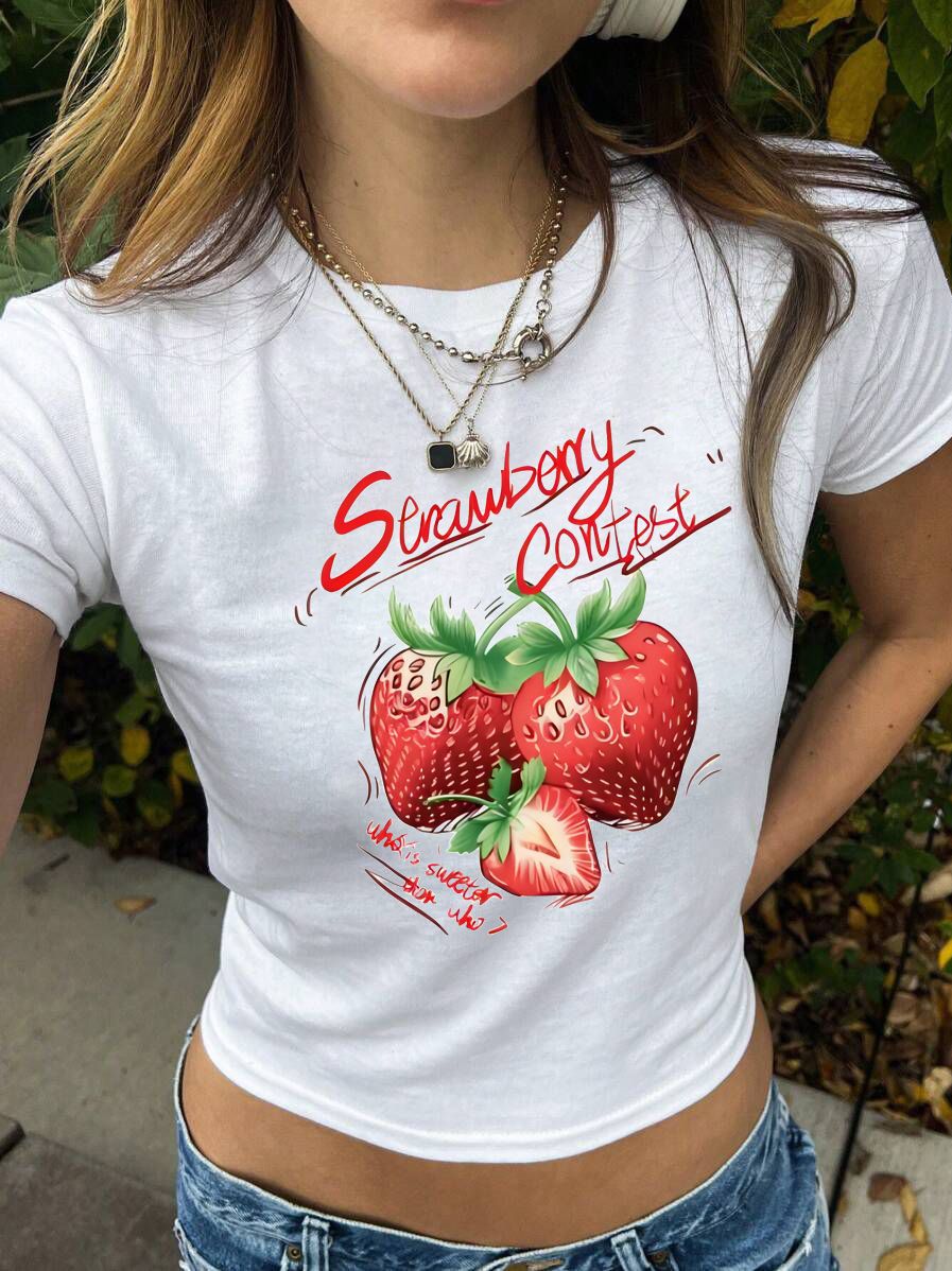 Damen Crop-T-Shirt mit künstlerischem Statementdruck Drune
