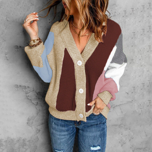 Drune | Cardigan mit Farbblöcken V-ausschnitt Weich und Statement-prägend