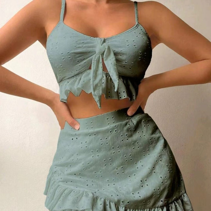 Damen verspieltes Crop-Top und Rüschensrock-Set Drune