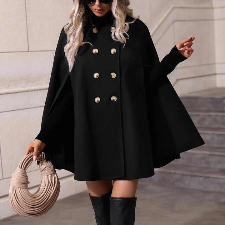 Damen elegante Schurwoll-Capejacke mit doppelter Knopf-Leiste Drune