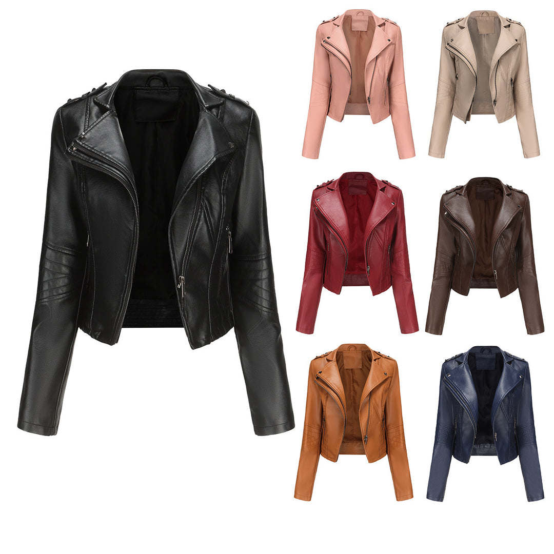 Damen stylische Bikerjacke mit asymmetrischem Reißverschluss und Detailnähten Drune