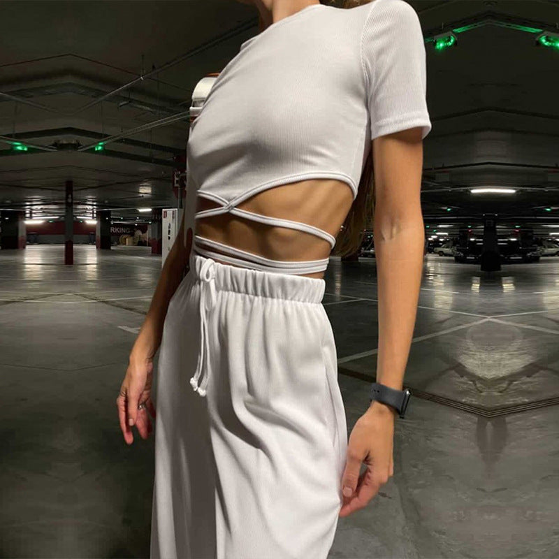 Damen sportliches Crop-Top mit dekorativem Schnitt und elastischem Bund Drune