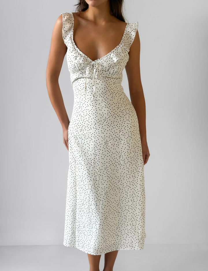 Damen Midikleid mit verspielt fließendem Rock und Rüschendetails Drune